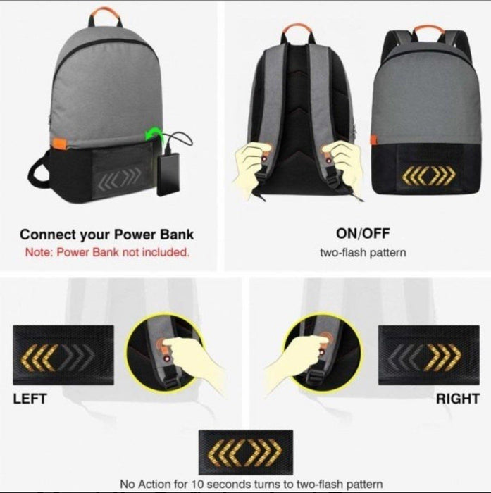 Cycling Backpack with LED Lighting indicators - Grey 12 month warranty applies Tech Outlet