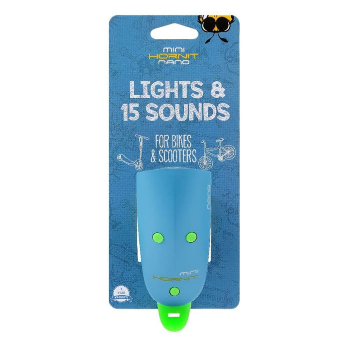 Mini Hornit NANO Kids Bike Horn with sound effects 12 month warranty applies Hornit Blue/Green